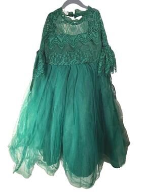 Trish Scully Green Lace Tulle Dress Girls 12 NWT Keyhole Back